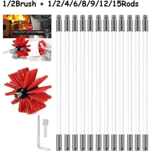 Long Handle Flexible Pipe Rods With Nylon Brush For Chimney Cleaner Brush Clean Rotary Sweep System Fireplace Kit Rod Tool Set