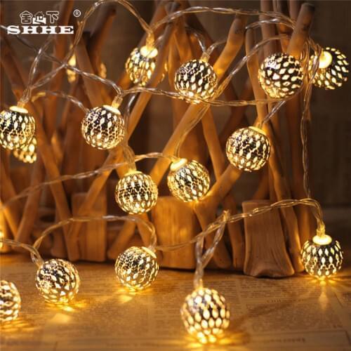Battery Operated String Lights 5M 40 LED Iron Hollow Ball Fairy Lights for Bedroom Garden Christmas Wedding Holiday Decoration