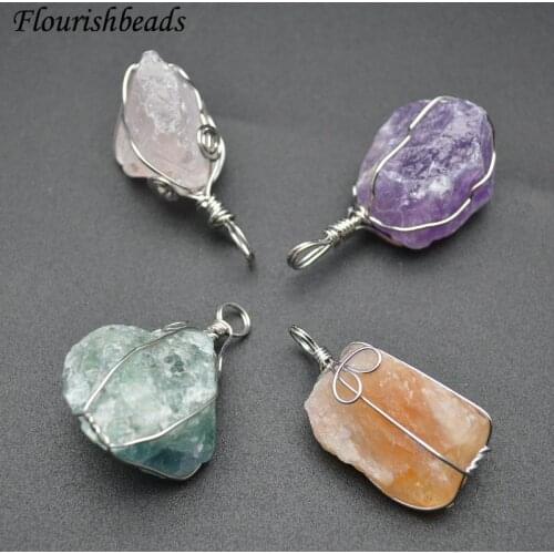 Rough Irregular Natural Mineral Gemstone Fashion Wire Wrapped Jewelry Couple Decoration Pendant Fit Necklace DIY Party Gift