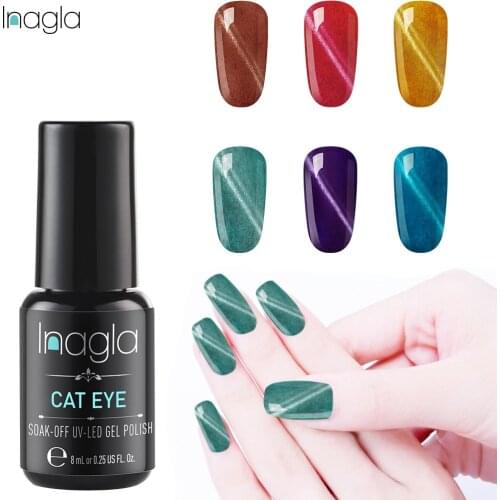 Inagla 8ML Furcoat Magnetic 3D Cat Eye UV LED Nail polish Soak off 6 Colors Furcoat Effect Gel Nail Varnishes Manicure Lacquer