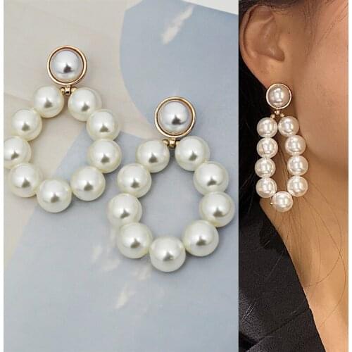 Classic Handmade Pearl Hoop Pendant Drop Earrings for Women Girls Teens Korean Fashion Pearls Earrings 2021 Trend New Arrival