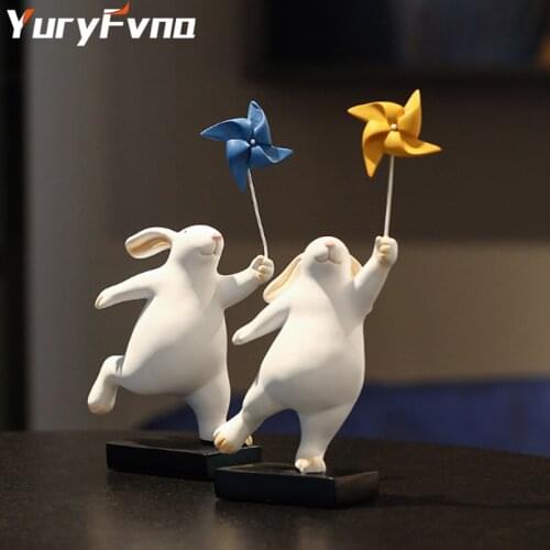 YuryFvna Creative Flying Rabbit Figurines Windmill Rabbit Statue Home Decoration Resin Modern Gift for Boy/Man/Kids