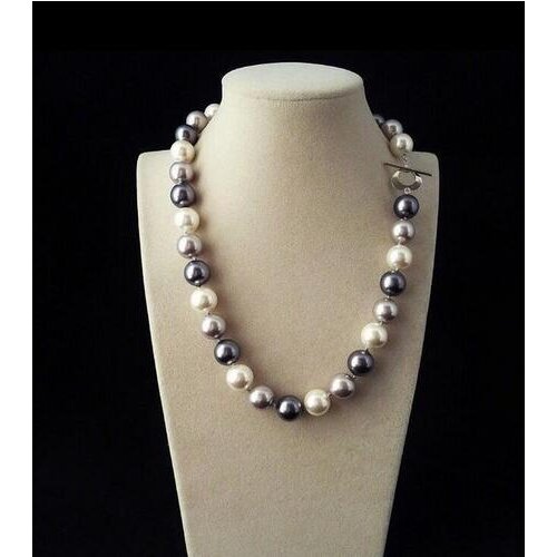 Hot Sale New Real 12mm Mix Black White Gray Sea South Shell Pearl Necklace 18