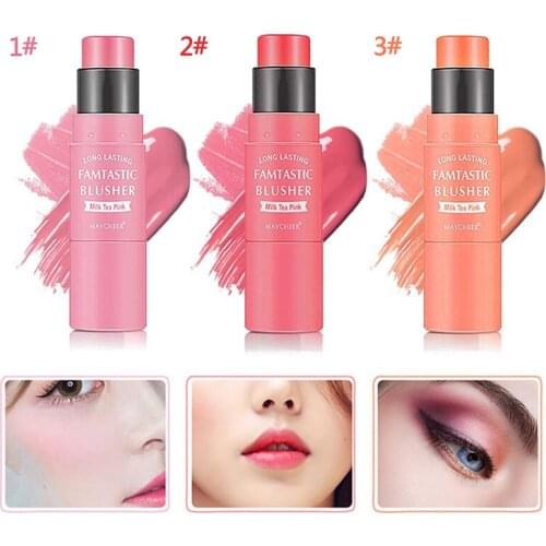 MAYCHEER 3 Colors Makeup Face Blush Stick Long-lasting Natural Waterproof Face Blush Silky Cream Powder Blusher T0935
