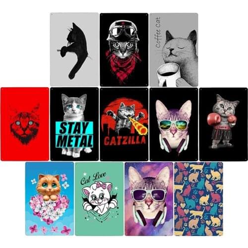 Cartoon Cat Metal Poster Pet Tin Sign House Painting Art Bar Pub Room Decorative Wall Plate Home Decor 20x30cm