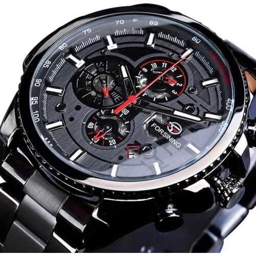 FORSINING Business Style Luminous Men Wristwatch Week Month Display Stainless Steel Fashion Automatic Mechanical Watch Male Gift