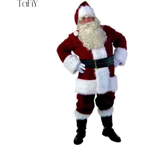 TaFiY Men Christmas Suit Halloween Costume Long Sleeve Fancy Christmas Cosplay Party Costume Set Santa Claus Costume For Adult