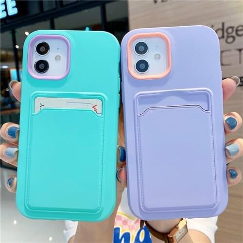 Candy Color Card Holder Phone Case For iPhone 11 12 Pro Max 12 XS Max X XR 7 8 Plus 2 In 1 Camera Protection Soft Silicon Coque