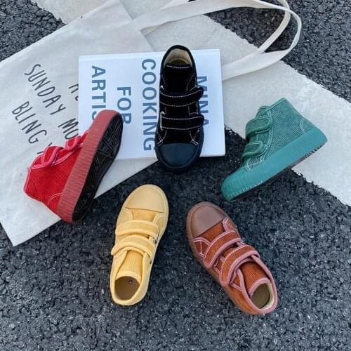 2021 autumn solid color high-top corduroy canvas shoes for boys and girls
