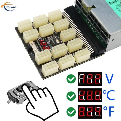 COVYIV ATX 13x 6/8 Pin Power Supply Breakout Board Adapter Converter 12V with Voltage Temperature Digital Display for BTC Mining