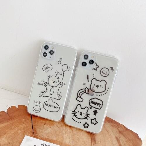 Lovely Bear Transparent TPU Case for iPhone 12 Pro Max Back Phone Cover for 12 Mini 11Pro Max X XS XR 8 7 Plus SE 2020 Capa