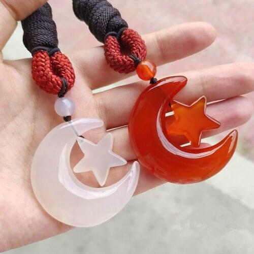 Drop Shipping Womens Necklace Pendant Red White Agate Chalcedony Moon Star Pendant Gift for Lovers Fine Jewelry