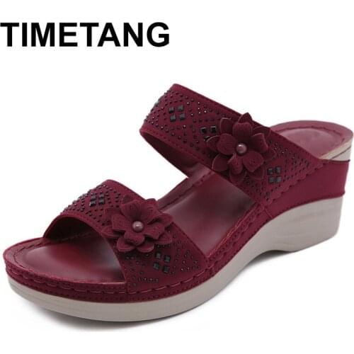 TIMETANG 2020 summer new massage large size flower retro slope with comfortable wild sandals and slippers