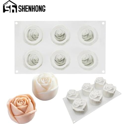 SHENHONG Silicone Cake Mold Muffin Pan Valentines Day Gift 6 Cavity Rose Shaped Mousse Dessert Mould Cake Decoration Baking Tool