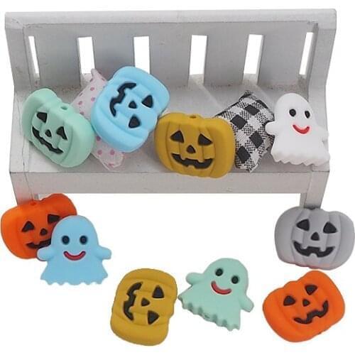 Chenkai 10PCS BPA Free Silicone Halloween Ghost Teethers Cartoon Baby Gift Infant Teething Toys For Baby Rattle Pacifier Clip
