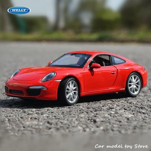 WELLY 1:24 Porsche 911 CarreraS sports car red simulation alloy car model crafts decoration collection toy tools gift