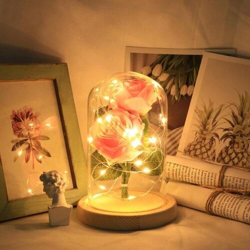 Artificial rose in glass dome LED Glass Bottle Lamp Night Light Home Decor Valentine Gift