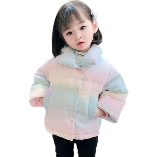 Girls Warm Down Jacket Rainbow Cotton Padded Coat Childrens Outerwear Kids Baby Winter Thicken Clothes 1-6 Years Fashion Parkas