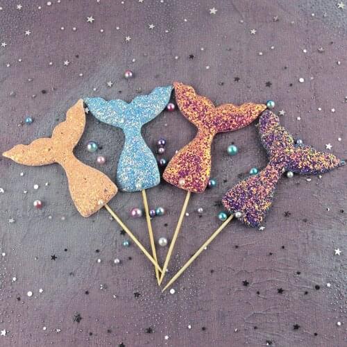 Cake Topper Flags Glitter Mermaid tail Cupcake Toppers Bride Kids Happy Birthday Wedding Cake Wrapper Party Baking DIY Flag