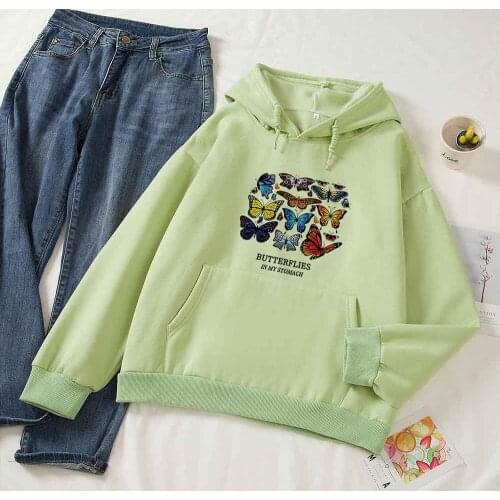 Butterfly Print Oversized Hoodie Harujuku Cotton Hoodies Women Korean Fashion Clothing Aesthetic Top Long Sleeve Pullovers