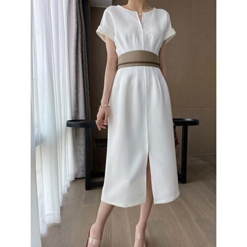 Black white long skirt female summer 2021 new French style retro temperament design sense waist slim women dress