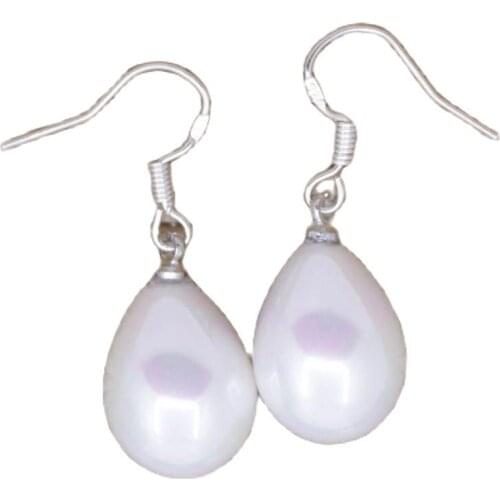 12X16mm Teardrop Shell White Mother of Pearl Dangle Hook Earrings Jewelry 1 Pairs