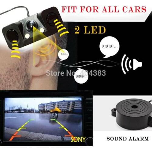1 Sound Alarm CCD HD Car Reverse Backup LED Rear View Camera Parking Radar System, Rearview Camera + 2 Sensors