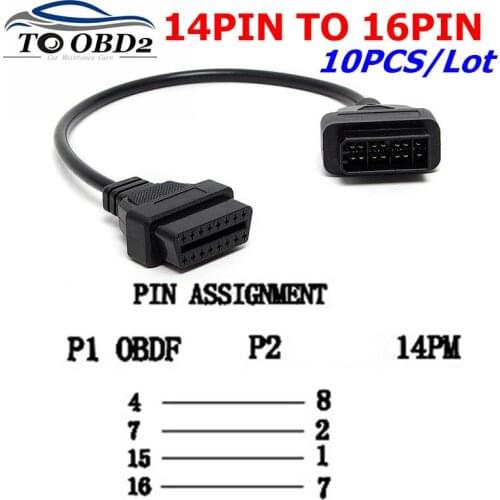 10pcs/Lot Wholesale OBD OBDII Diagnostic Cable For Nissan 14Pin to OBD2 16 Pin Female DLC Lead Fits Nissan 14 Pin Diagnostic