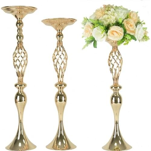 10 PCS/LOT Vases Wedding Table Centerpiece Event Road Lead Gold Metal Vase Party Decoration Flower Holders For Home Decoration