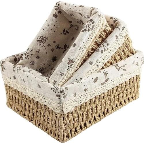 3 Sizes/Set Handmade Straw Storage Baskets Household Items Snacks Fruit Debris Cosmetic Laundry Finishing Storage Basket