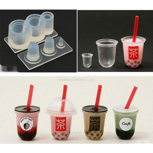 3D Mini Milk Tea Cup Bottle UV Resin Silicone Mold Miniture Food Play Mold Tool F3MD