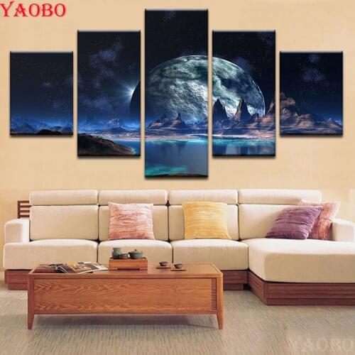 5 pcs 5D DIY Diamond Painting Diamond Landscape of Mountainous Planet Embroidery Full Display Rhinestones Picture Diamond Mosaic
