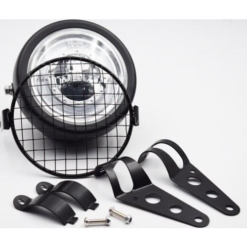 6.5" Retro Motorcycle Headlight Grill Side Mount Cover W/ Bracket Cafe Racer New