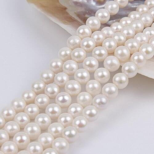 7.5-8.5mm high quality round natural white genuine pearl fresh water necklace string jewelry making