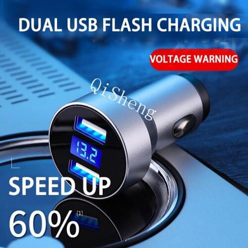 12-14V 2.4A Dual USB Car Charger LCD Display 12-24V Cigarette Socket Lighter Power Auto USB Adapter Upgraded Fast Charger