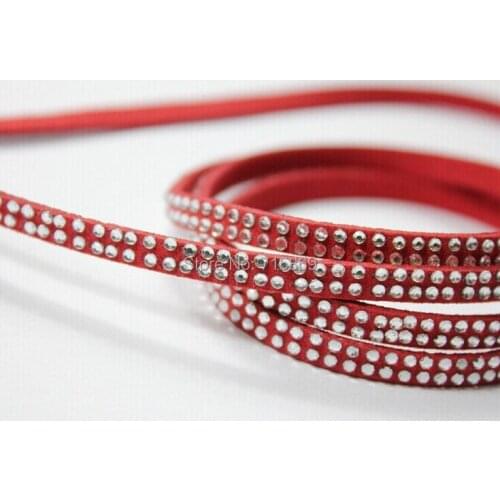 Free Ship 100 Meterse 5mm*1.5mm Red Flat Faux Suede Leather Cord With Two Lines Silver Studs