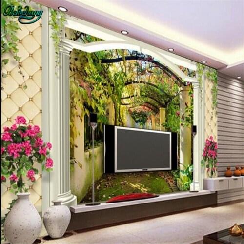 Beibehang Large Custom Wallpaper Mural Dream 3d European Soft Pack Garden Aisle TV Background Wall