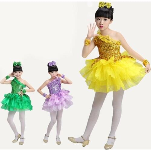 Childrens Latin dance costumes girls sequins modern dance performance costumes kindergarten dance clothes dance skirt