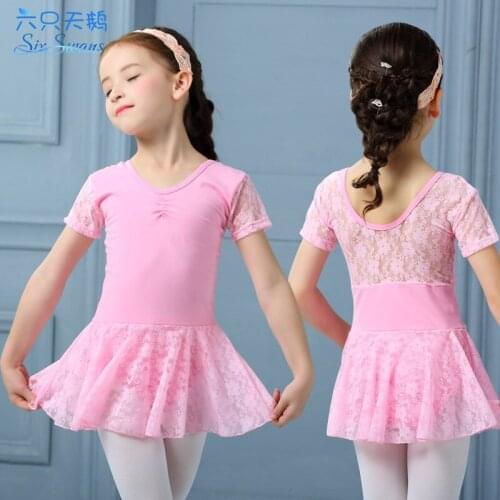 Children Dance Dress Girls Summer Dancing Lace Suit Short Sleeved Jumpsuit Clothing Grading Ballet Tutu Suit B-5633