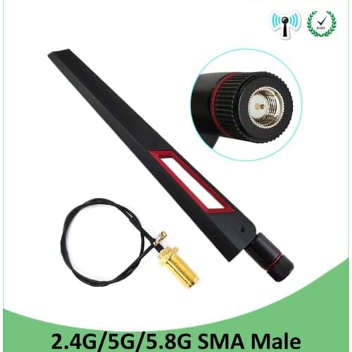 10pcs 2.4GHz 5GHz 5.8Ghz Antenna real 8dBi SMA Male Connector Dual Band wifi Antena + 21cm RP-SMA Male Pigtail Cable