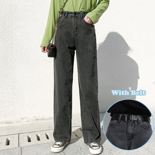 High Waist Jeans Woman Clothes Wide Leg Denim Korean Style Clothing Streetwear Vintage Fashion Harajuku Straight Pants with Belt