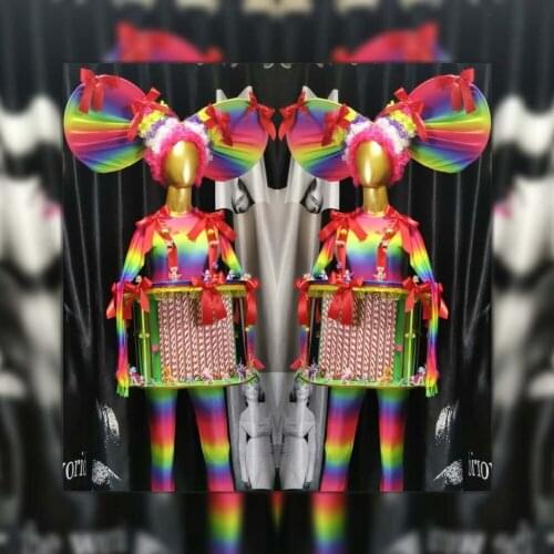 Fluorescent color Trojan suit Clown Cosplay costume bar gogo costumes nightclub holiday party ds wear