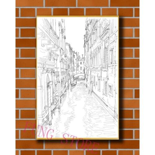 K117 Retro European Buildings Manuscript Picture Custom Silk Poster Home Deco Wall Art Christmas Gift
