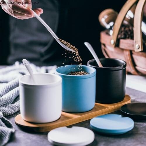 Ceramics Spice Jar Three-piece Set Home Kitchen Supplies Spice Container Salt Shaker Seasoning Box Condiment Box Seasoning Jar