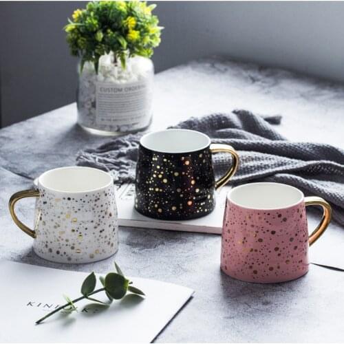 Ceramic Coffee Mug Milk Cup couple cup Drinkware Starry Sky Pattern gold-platedTeacup Simple and Creative Mugs ceramic cup