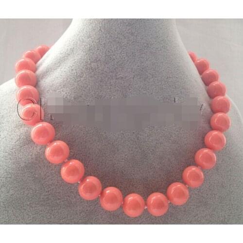 Beautiful 18" 12mm perfect round pink coral color south sea shell pearl necklace AAA style Fine Noble real Natural free shipping