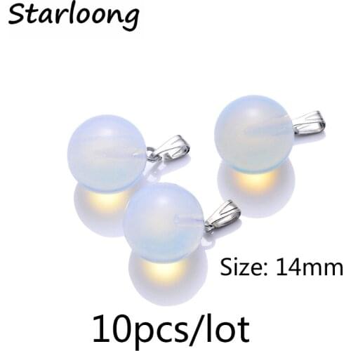 10pcs/lot 14mm new fashion round ball pendant white opal glass lampwork charm pendant for necklace DIY jewelry making