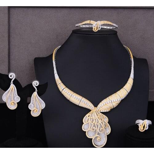 LARRAURI Super Full Micro Cubic Zirconia Luxury Drop Earrings For Women Wedding Dress Necklace Bracelet Jewelry Sets