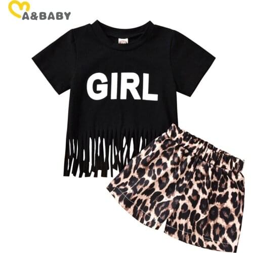 Ma&Baby 6M-5Y Summer Fashion Kid Baby Girl Clothing Set Letter Tassel T shirt Tops Leopard Shorts Outfits Children Costumes