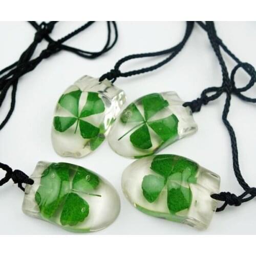 FREE SHIPPING 15 PCS Real Four Leaf Clover Specimens mouse shape fashion Pendants